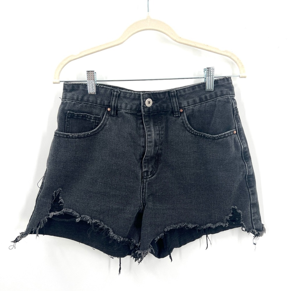 Cotton ON High Rise Harley black denim jean shorts rigid boho cut off‎ 6 28